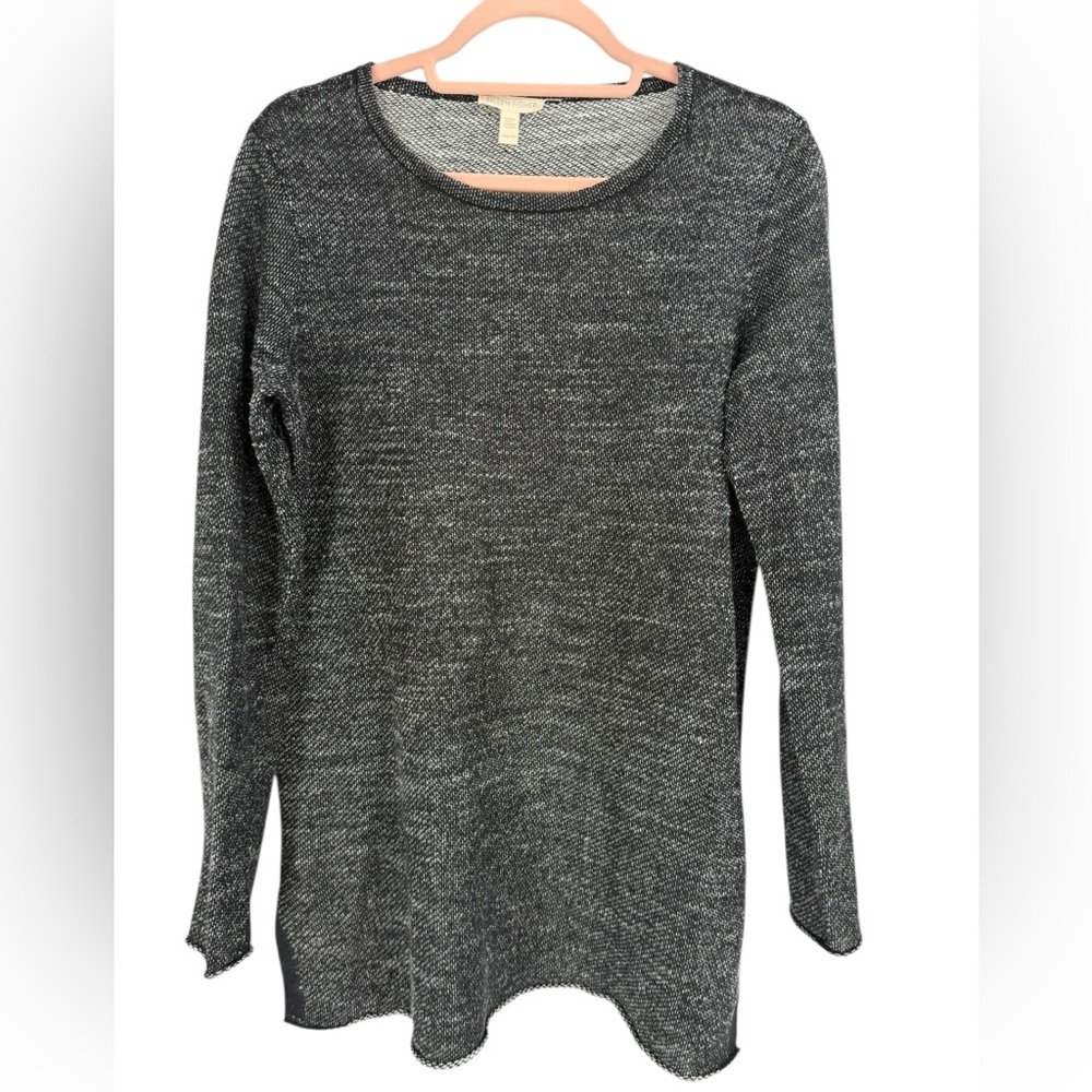 Eileen Fisher Organic Linen Knit Tunic Top Charcoal Gray Long Sleeve Oversized